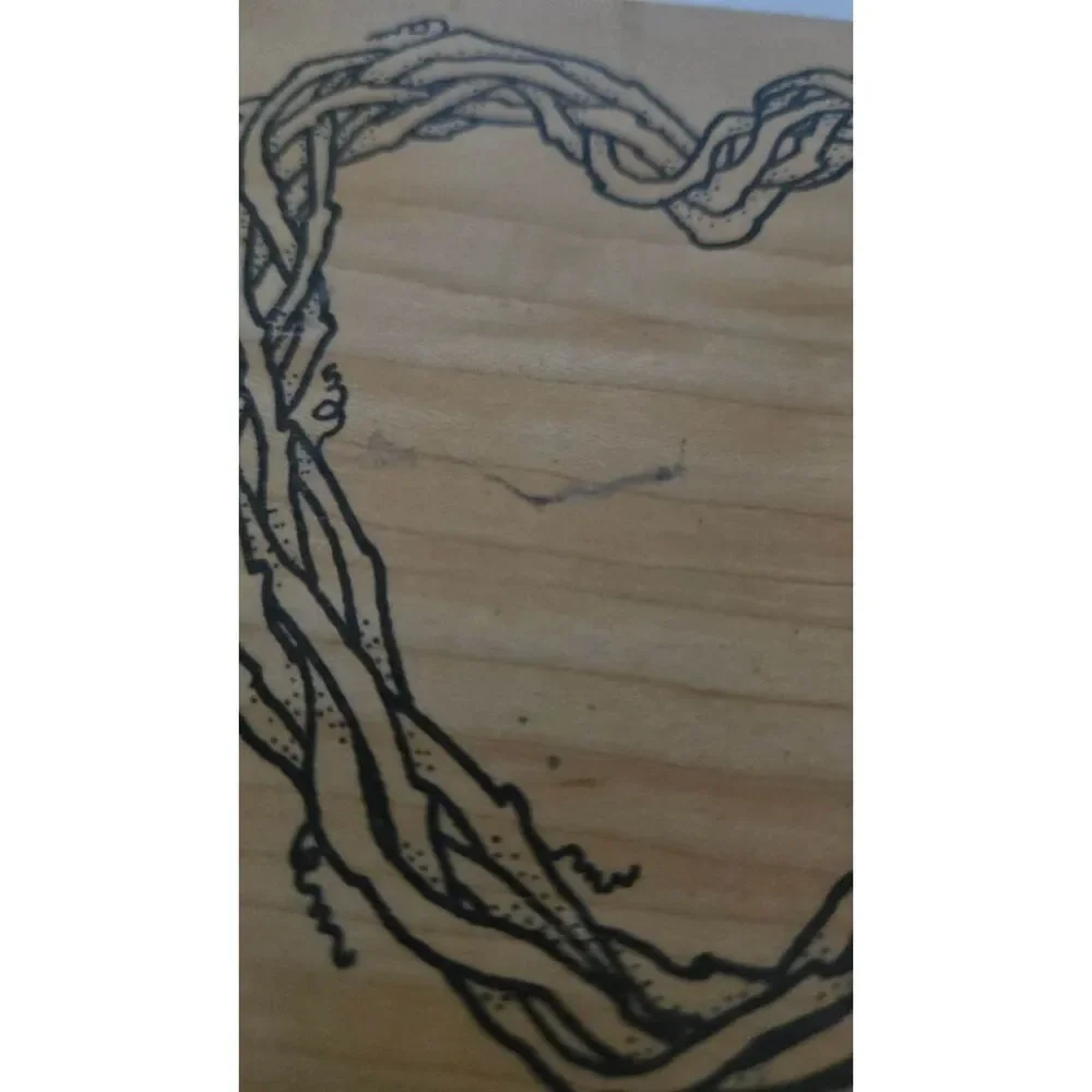 Vintage Heartfelt Impressions Rubber Stamp Ornate Heart Wreath 1993 Wood Mount